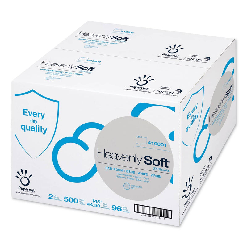 Papernet Heavenly Soft Toilet Paper, Septic Safe, 2-Ply, White. 4.1" X 146 Ft, 500 Sheets/Roll, 96 Rolls/Carton - SOD410001 - TotalRestroom.com