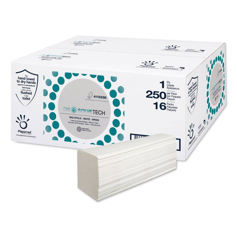 Papernet Dissolvetech Paper Towel, 5.3" X 8", White, 16 Packs/Carton - SOD410338 - TotalRestroom.com