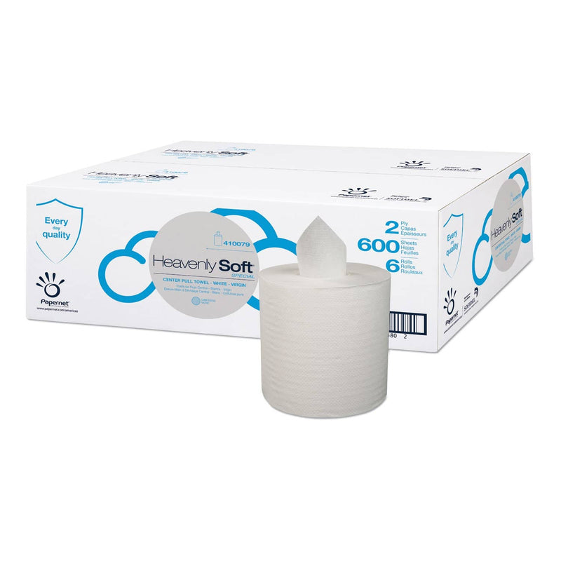 Papernet Heavenly Soft Paper Towel, 2-Ply, 7.6" X 9", White, 600 Sheets/Roll, 6 Rolls/Ct - SOD410079 - TotalRestroom.com