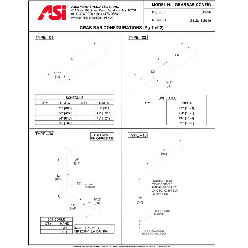 ASI 3401-36 (36 x 1.25) Commercial Grab Bar, 1-1/4" Diameter x 36" Length, Exposed-Mounted, Stainless Steel