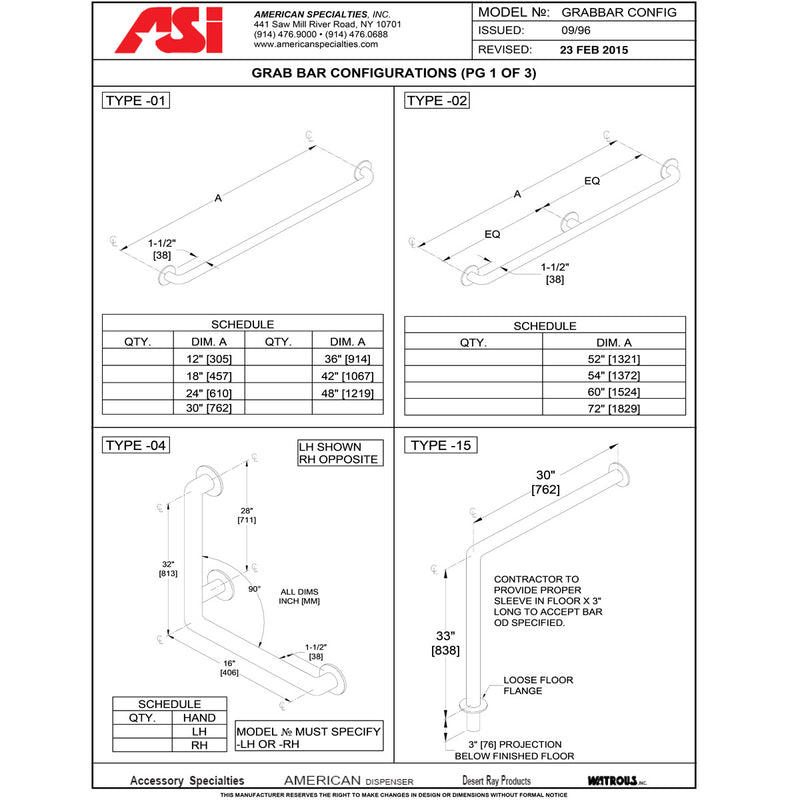 ASI 3701-36  (36 x 1.25)  Commercial Grab Bar, 1-1/4" Diameter x 36" Length, Stainless Steel