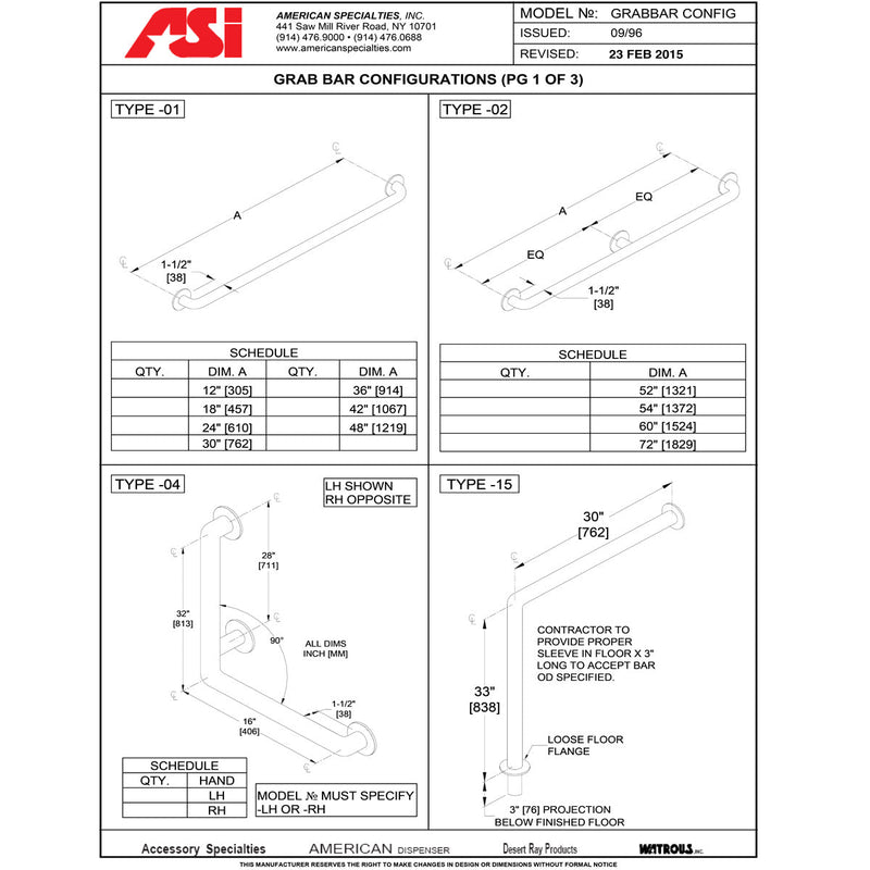 ASI 3701-42P (42 X 1.25) Commercial Grab Bar, 1-1/4" Diameter x 42" Length, Stainless Steel (Peened)