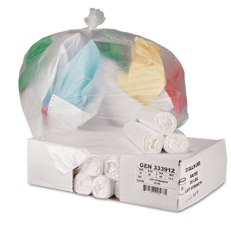 General Supply High-Density Can Liners, 33 Gal, 9 Microns, 33" X 39", Natural, 500/Carton - GEN333912 - TotalRestroom.com