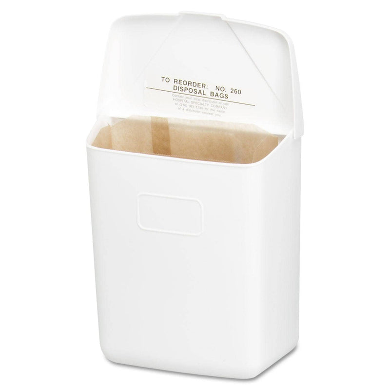 Hospeco Wall Mount Sanitary Napkin Receptacle-Abs, Ppc Plastic, 1 Gal, White - HOS250201W - TotalRestroom.com