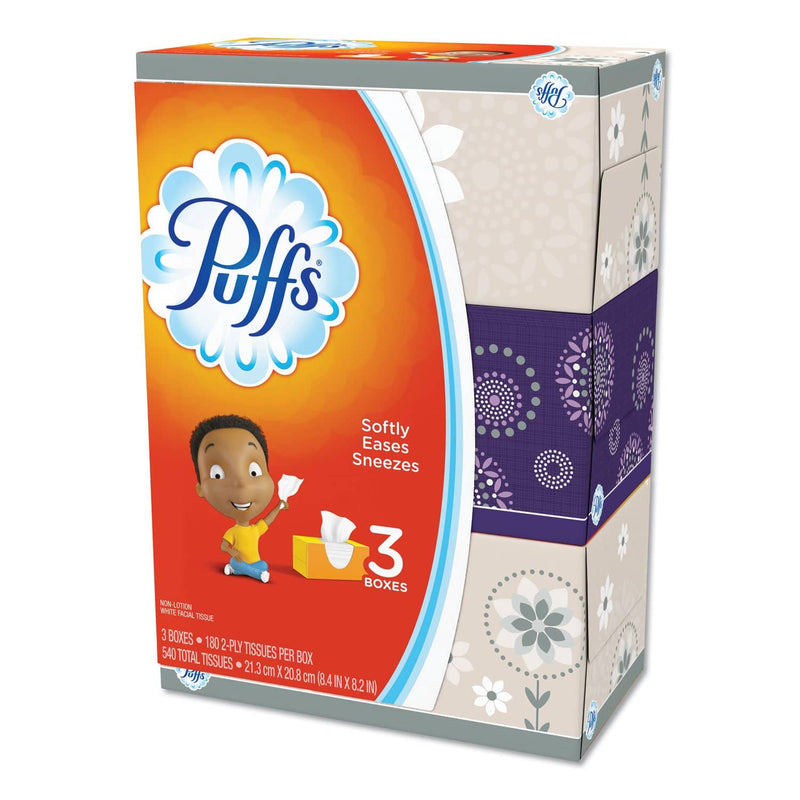 Puffs White Facial Tissue, 2-Ply, White, 180 Sheets/Box, 3 Boxes/Pack - PGC87615PK