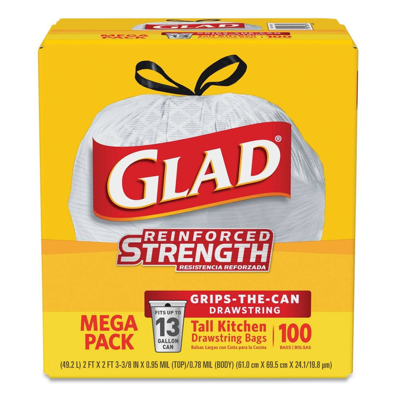 Glad Tall Kitchen Drawstring Trash Bags, 13 Gal, 0.95 Mil, 24" X 27.38", Gray, 400/Carton - CLO78526CT - TotalRestroom.com