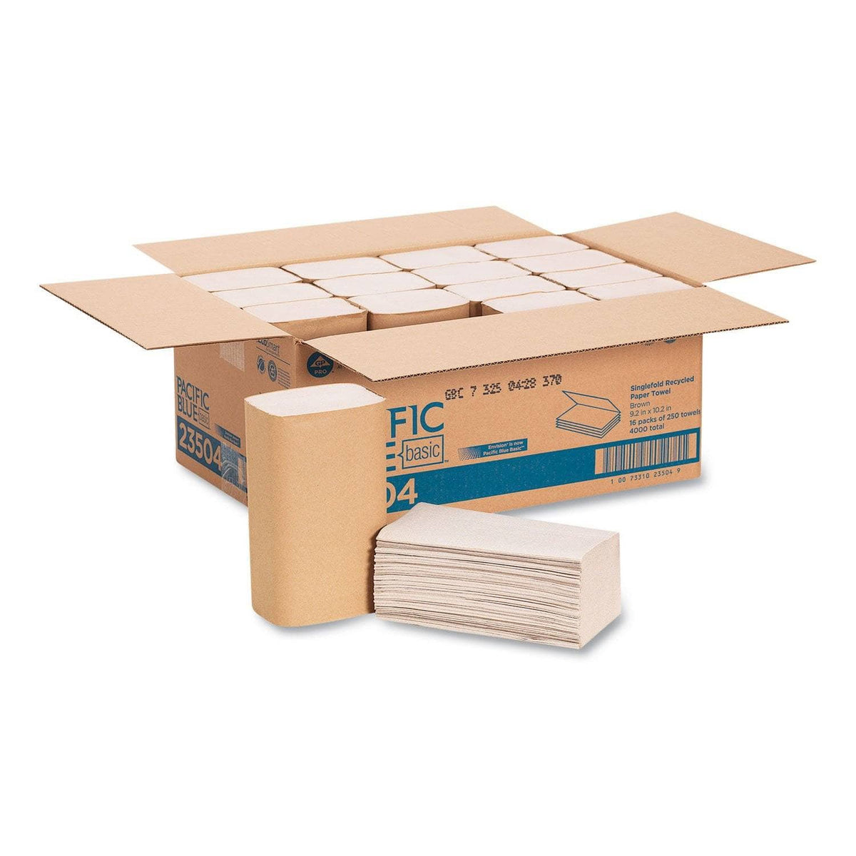 Georgia Pacific Pacific Blue Basic S-Fold Paper Towels, 10 1/4X9 1/4, Brown, 250/Pack, 16 Pk/Ct - GPC23504 - TotalRestroom.com