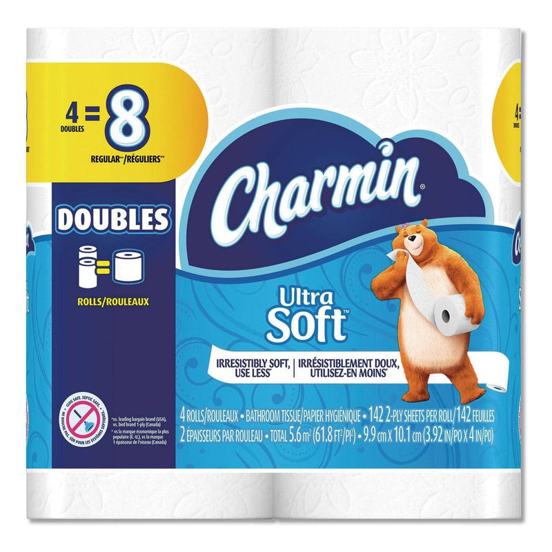Charmin Ultra Soft Bathroom Tissue, Septic Safe, 2-Ply, White, 4 X 3.92, 142 Sheets/Roll, 4 Rolls/Pack - PGC13258PK - TotalRestroom.com
