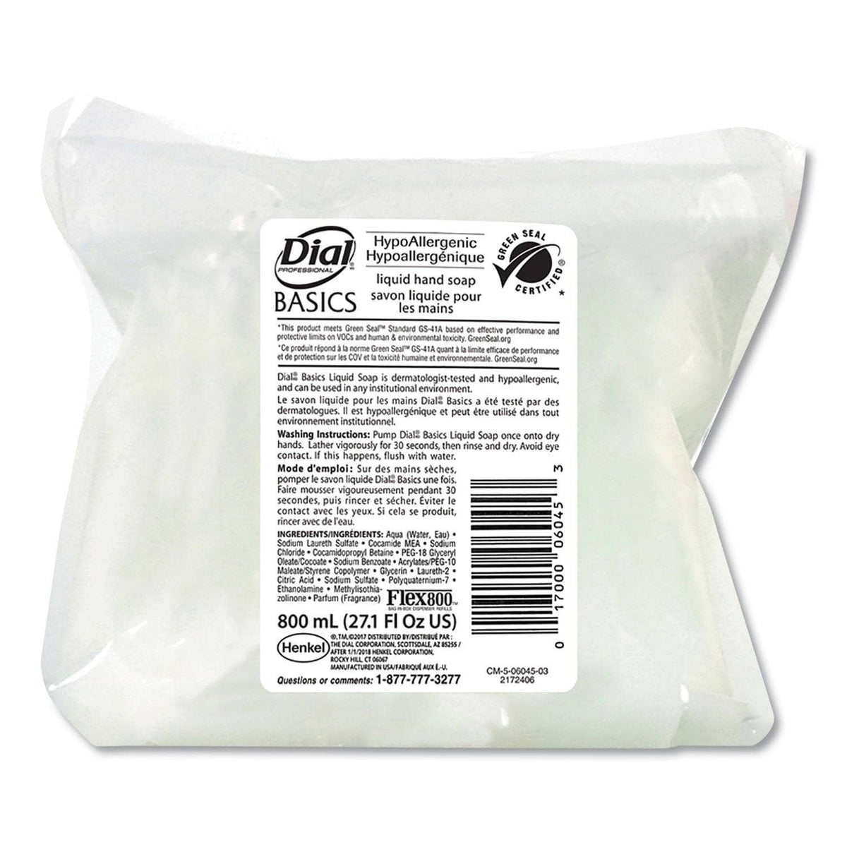 Dial Basics Liquid Soap, Fresh Floral, 800 Ml Flex Pack, 12/Carton - DIA06045 - TotalRestroom.com