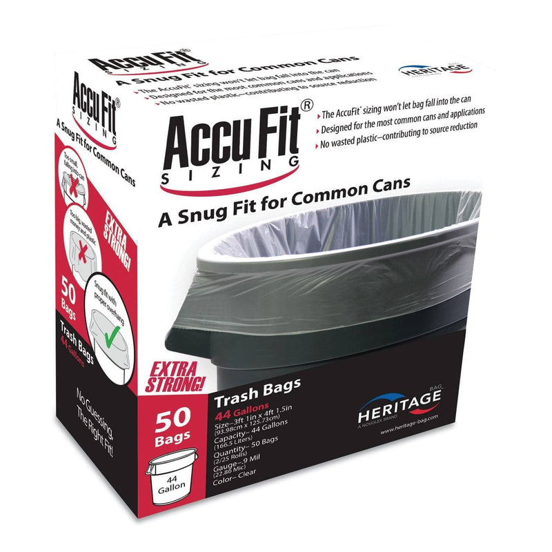 AccuFit Linear Low Density Can Liners With Accufit Sizing, 44 Gal, 0.9 Mil, 37" X 50", Clear, 50/Box - HERH7450TCRC1 - TotalRestroom.com