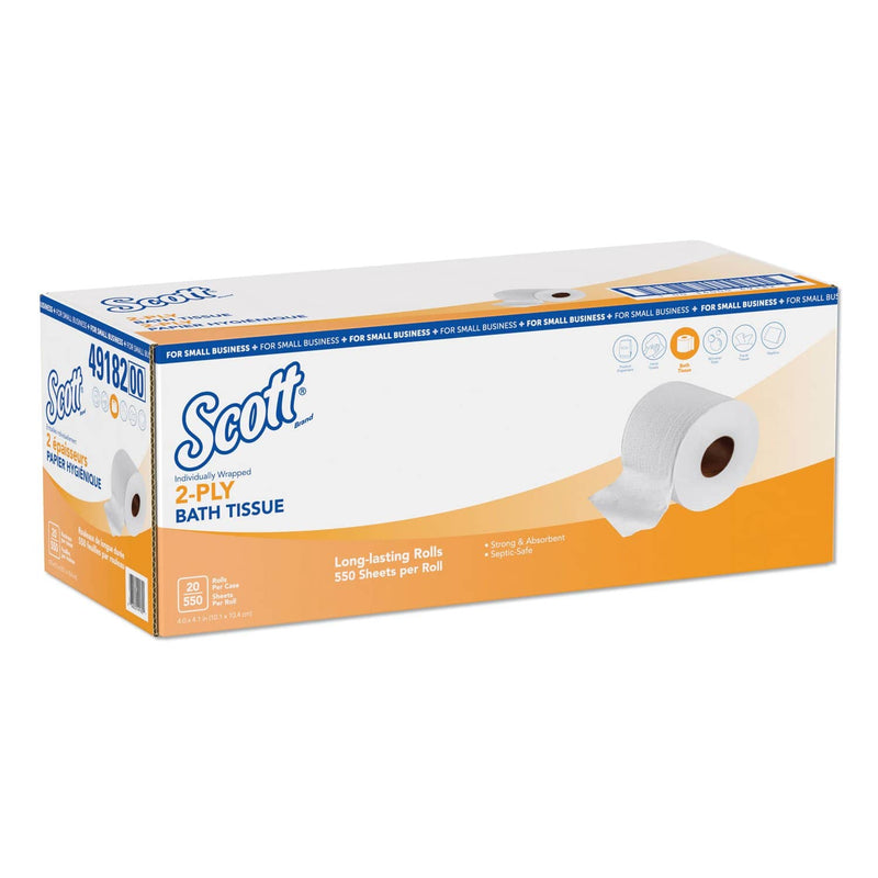 Scott Essential Standard Roll Bathroom Tissue, Small Business, Septic Safe, 2-Ply, White, 550 Sheets/Roll, 20 Rolls/Carton - KCC49182 - TotalRestroom.com