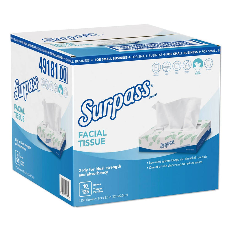 Surpass Facial Tissue, 2-Ply, White, Flat Box, 125/Box, 10 Boxes/Carton - KCC49181 - TotalRestroom.com