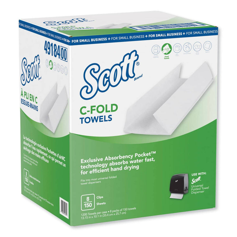 Scott C-Fold Towels, Absorbency Pockets,10.13 X 13.15, White, 150/Pk,8 Pk/Ct - KCC49184 - TotalRestroom.com