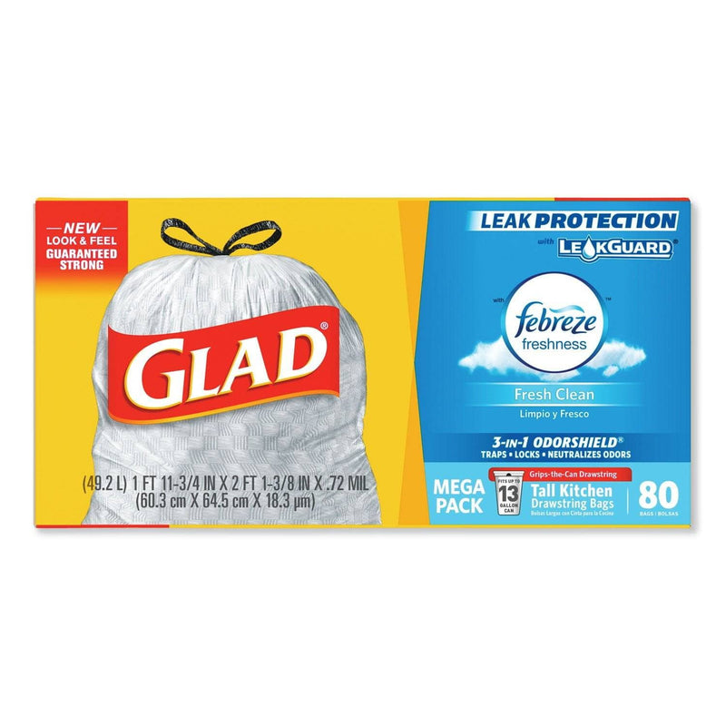 Glad Drawstring Bags, Tall Kitchen, 13 Gallon