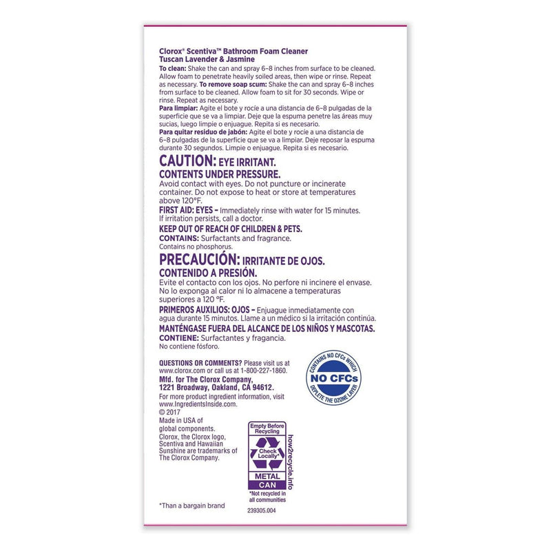 Clorox Scentiva Disinfecting Foam Multi Surface Cleaner, 20 Oz Can, Lavender, 6/Ct - CLO31817 - TotalRestroom.com