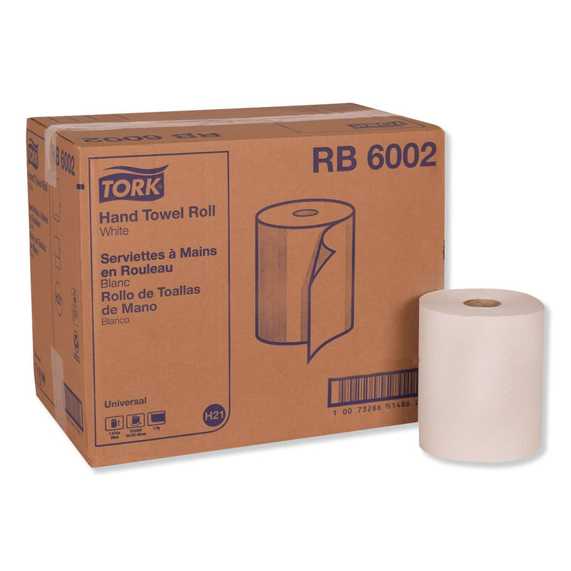 Tork Universal Hand Towel Roll, 7.88" X 600 Ft, White, 12 Rolls/Carton - TRKRB6002 - TotalRestroom.com