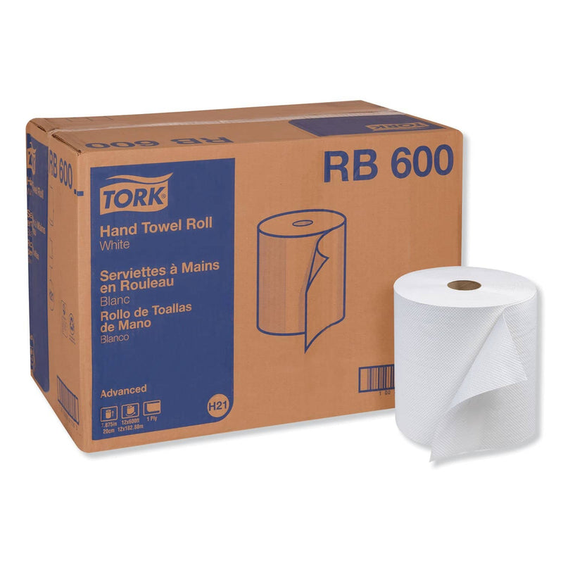 Tork Advanced Hardwound Roll Towel, One-Ply, 7.88" X 600 Ft, White, 12 Rolls/Carton - TRKRB600 - TotalRestroom.com