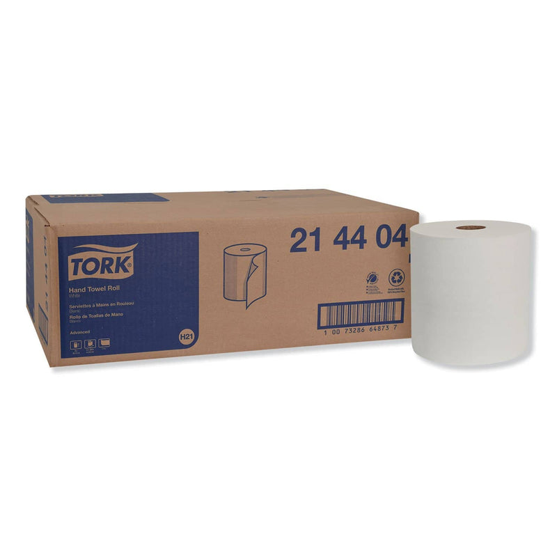 Tork Hardwound Roll Towel, 8" X 1000 Ft, White, 6 Rolls/Carton - TRK214404 - TotalRestroom.com