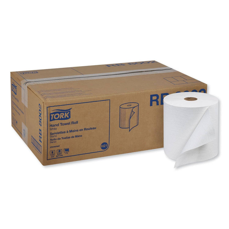 Tork Universal Hand Towel Roll, 7.88" X 800 Ft, White, 6 Rolls/Carton - TRKRB8002 - TotalRestroom.com