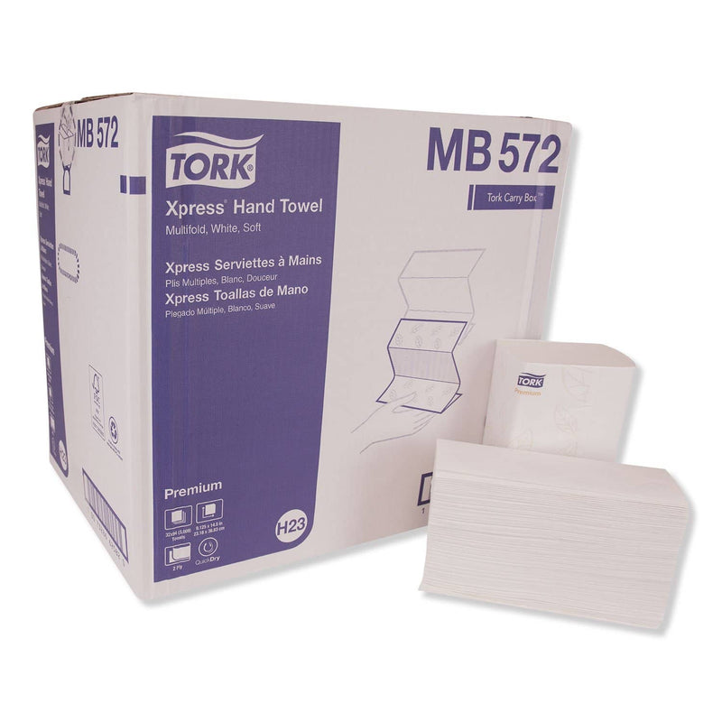 Tork Premium Multifold Towel, 2-Ply, 9.13 X 14.5, White, 94/Pack, 32 Packs/Carton - TRKMB572 - TotalRestroom.com