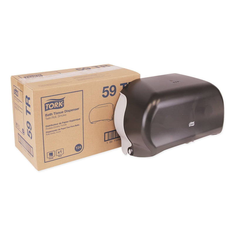 Tork Twin Standard Roll Bath Tissue Dispenser,12.75 X 5.57 X 8.25, Smoke - TRK59TR - TotalRestroom.com