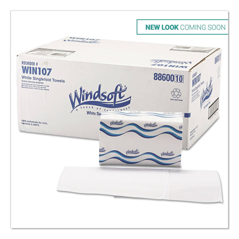 Windsoft Singlefold Towels, 1 Ply, 9.5 X 9, White, 250/Pack, 16 Packs/Carton - WIN107 - TotalRestroom.com