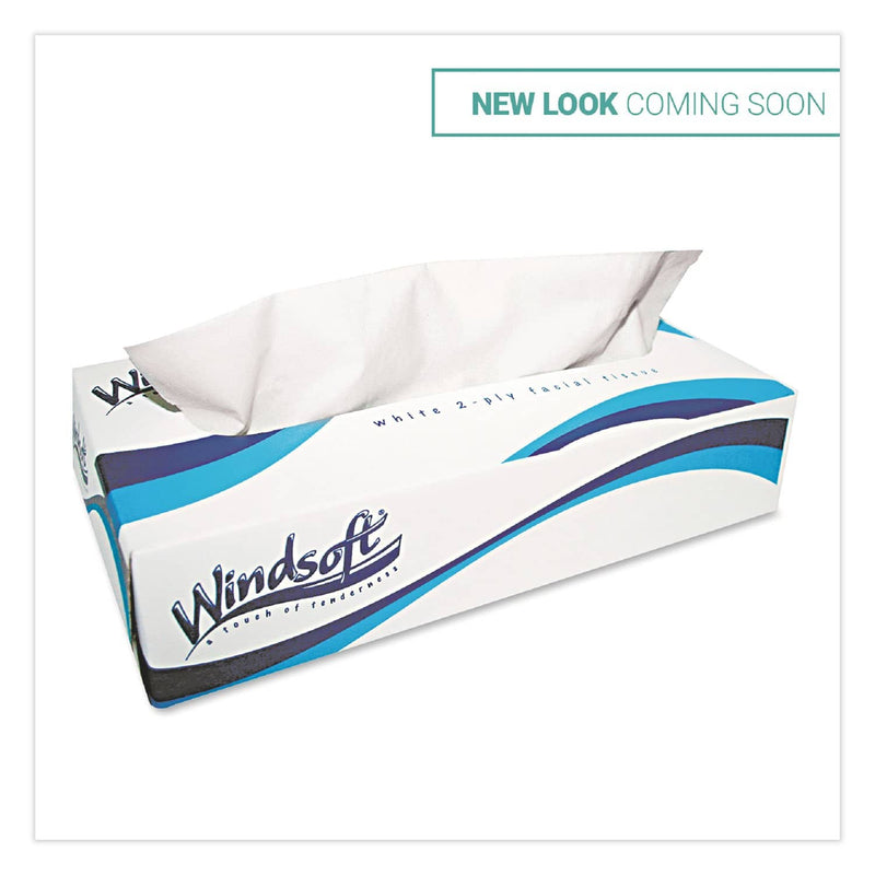 Windsoft Facial Tissue, 2 Ply, White, Flat Pop-Up Box, 100 Sheets/Box, 30 Boxes/Carton - WIN2360 - TotalRestroom.com