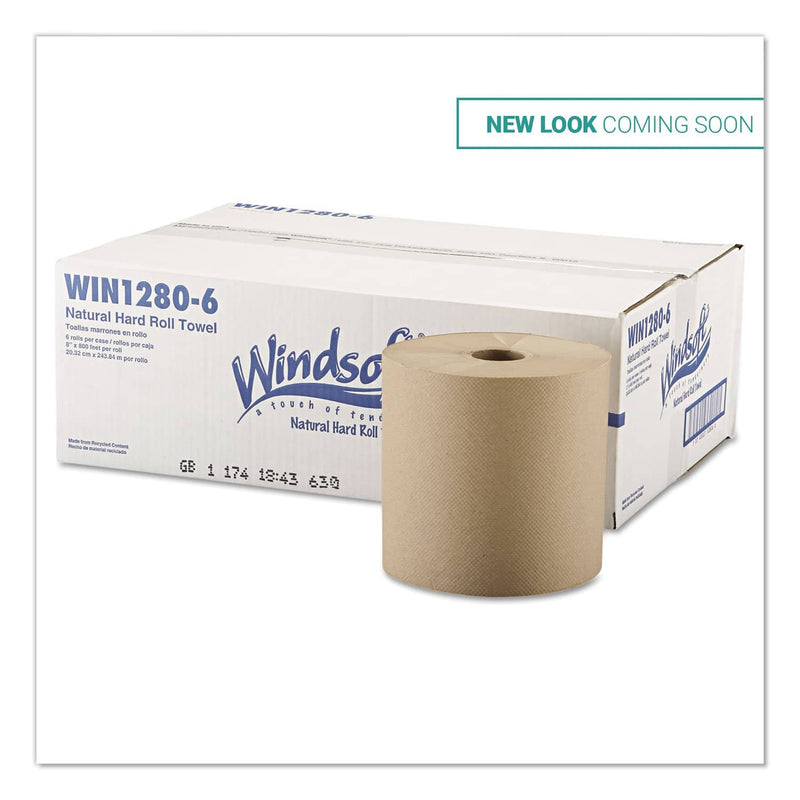Windsoft Hardwound Roll Towels, 8" X 800 Ft, Natural, 6 Rolls/Carton - WIN12806 - TotalRestroom.com