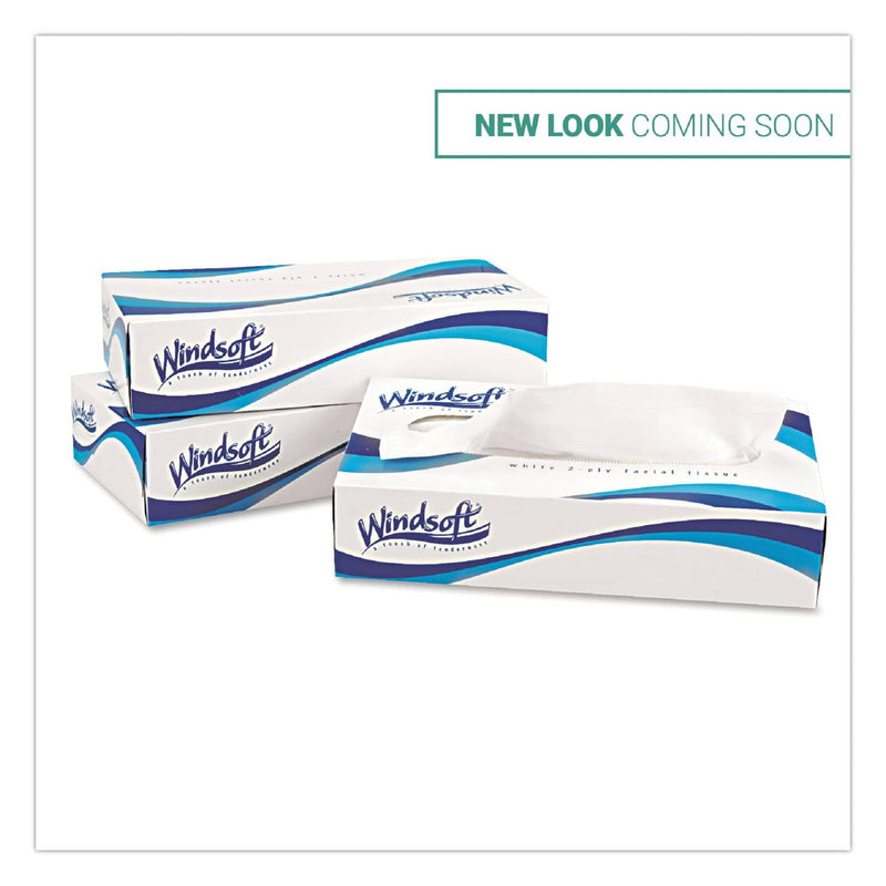 Windsoft Facial Tissue, 2 Ply, White, Flat Pop-Up Box, 100 Sheets/Box, 30 Boxes/Carton - WIN2360 - TotalRestroom.com