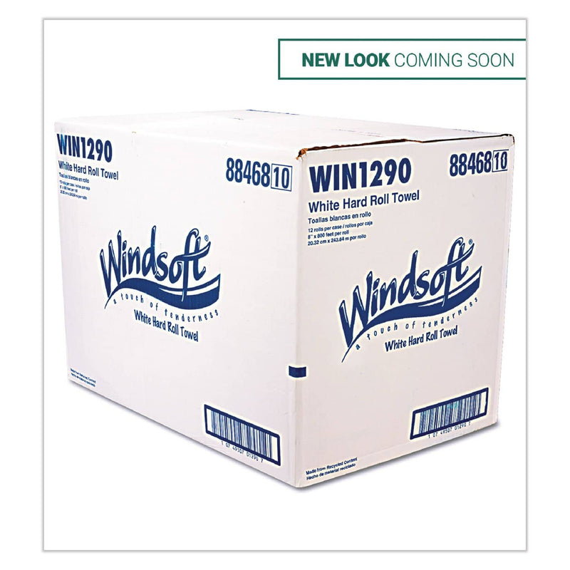 Windsoft Hardwound Roll Towels, 8 X 800 Ft, White, 12 Rolls/Carton - WIN1290B - TotalRestroom.com