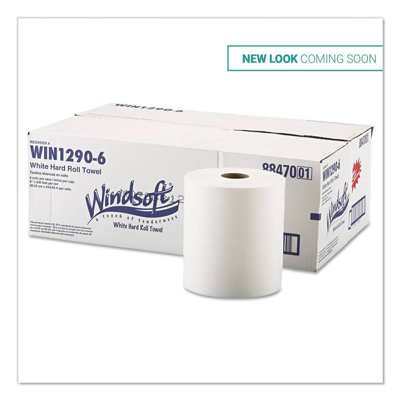 Windsoft Hardwound Roll Towels, 8 X 800 Ft, White, 6 Rolls/Carton - WIN12906B - TotalRestroom.com