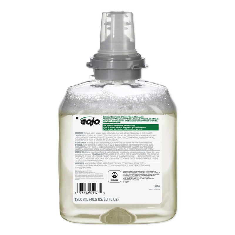 Gojo Tfx Green Certified Foam Hand Cleaner Refill, Unscented, 1200Ml - GOJ566502EA - TotalRestroom.com