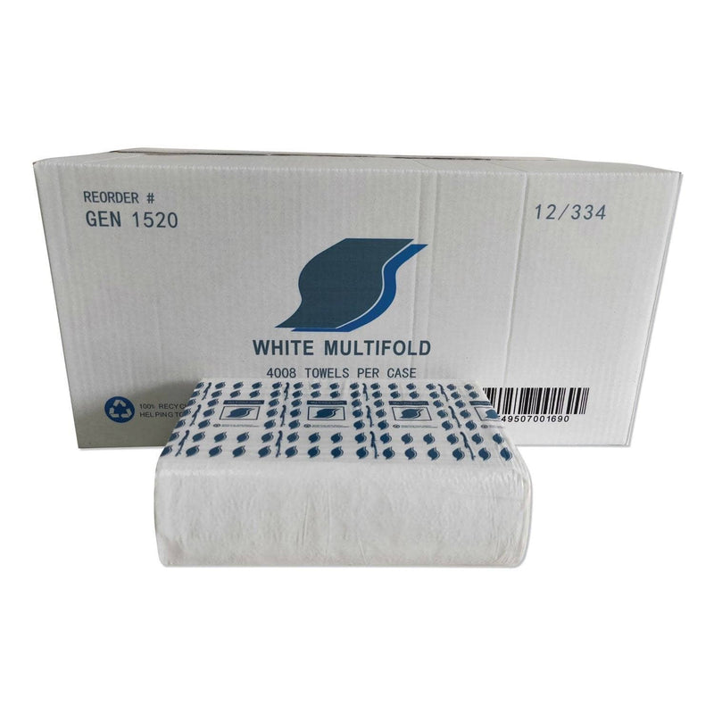 GEN Multi-Fold Paper Towels, 1-Ply, White, 334 Towels/Pack, 12 Packs/Carton - GEN1520 - TotalRestroom.com
