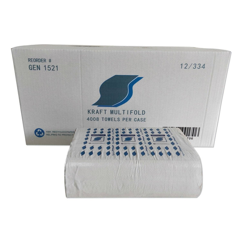 GEN Multi-Fold Paper Towels, 1-Ply, Brown, 334 Towels/Pack, 12 Packs/Carton - GEN1521 - TotalRestroom.com