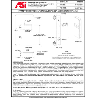 ASI 6462-41 Piatto Recessed Paper Towel Dispenser and Waste Receptacle, Black Phenolic Door, 17-1/4