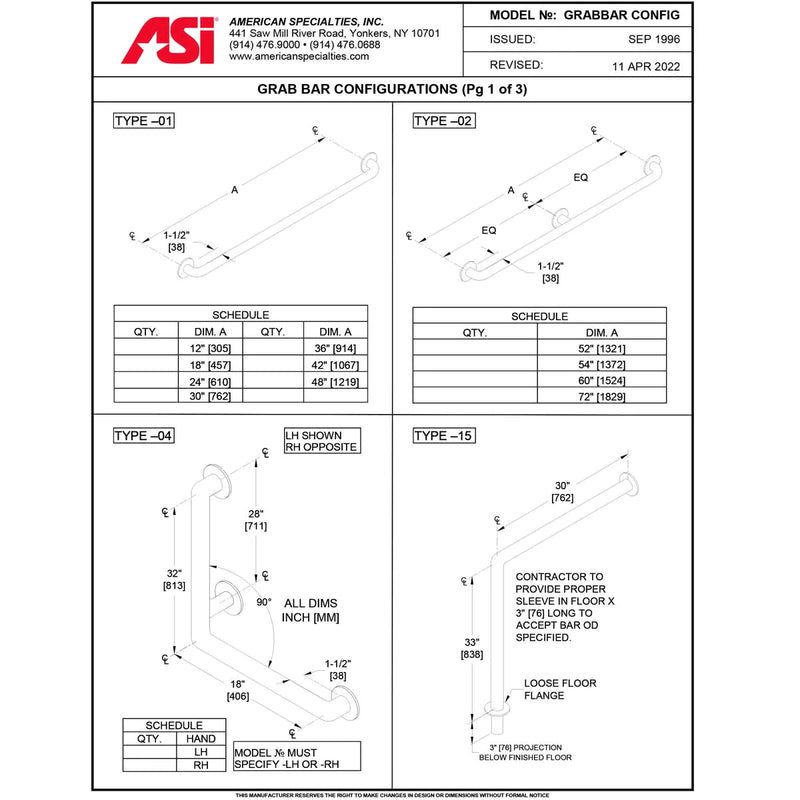ASI 3801-48P  (48 x 1.5)  Commercial Grab Bar, 1-1/2" Diameter x 48" Length, Stainless Steel
