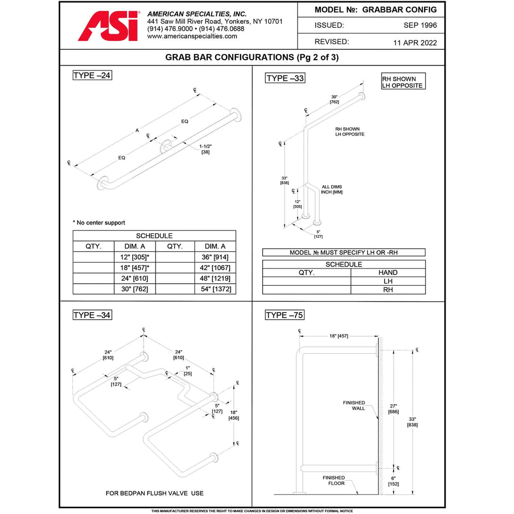ASI 3801-48 (48 x 1.5) Commercial Grab Bar, 1-1/2" Diameter x 48" Length, Stainless Steel