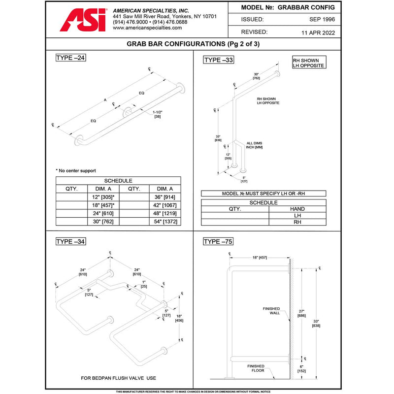 ASI 3815 (33 x 30 x 0.5) Commercial Grab Bar, 1-1/4" Diameter x 33" Length, Stainless Steel