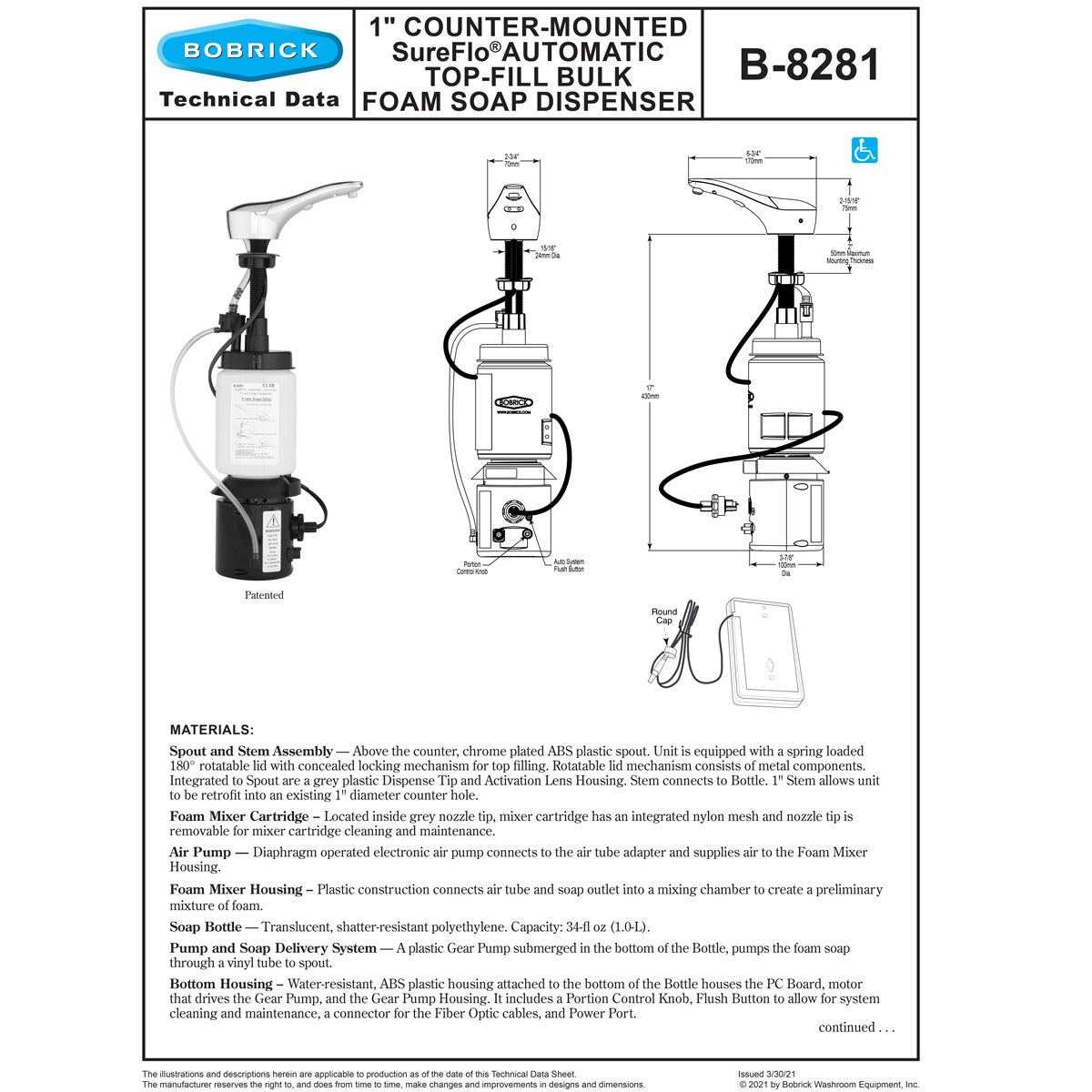 Bobrick B-8281 Foam Soap Dispenser-C3070325