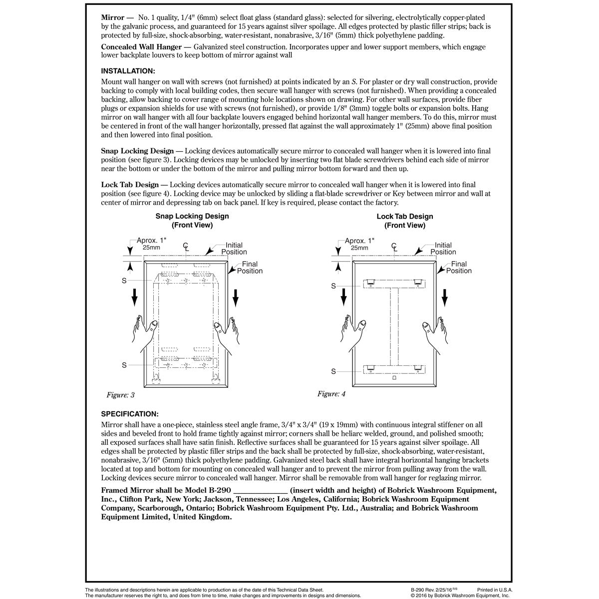 Bobrick B-290-2436 (24 x 36) Public Restroom Mirror, Angle Frame, 24