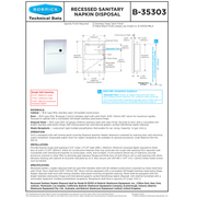 Bobrick B-35303 Commercial Restroom Sanitary Napkin/Tampon Disposal, Recessed-Mounted, Stainless Steel