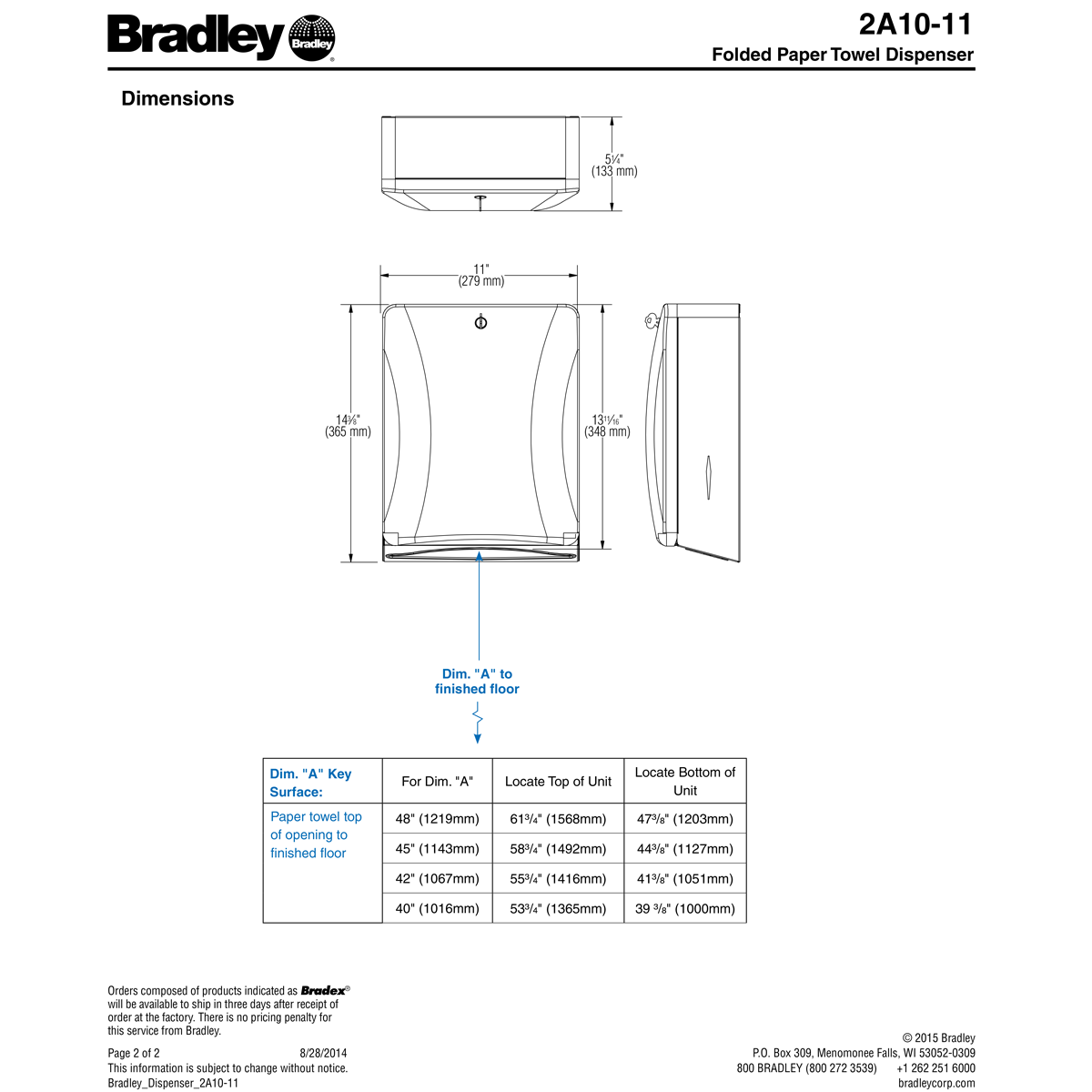Bradley 2A10-11 Commercial Paper Towel Dispenser, Surface-Mounted, Stainless Steel