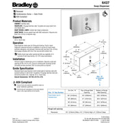 Bradley 6437-00 Commercial Liquid Soap Dispenser, Recessed-Mounted, Manual-Push, Stainless Steel - 50 Oz