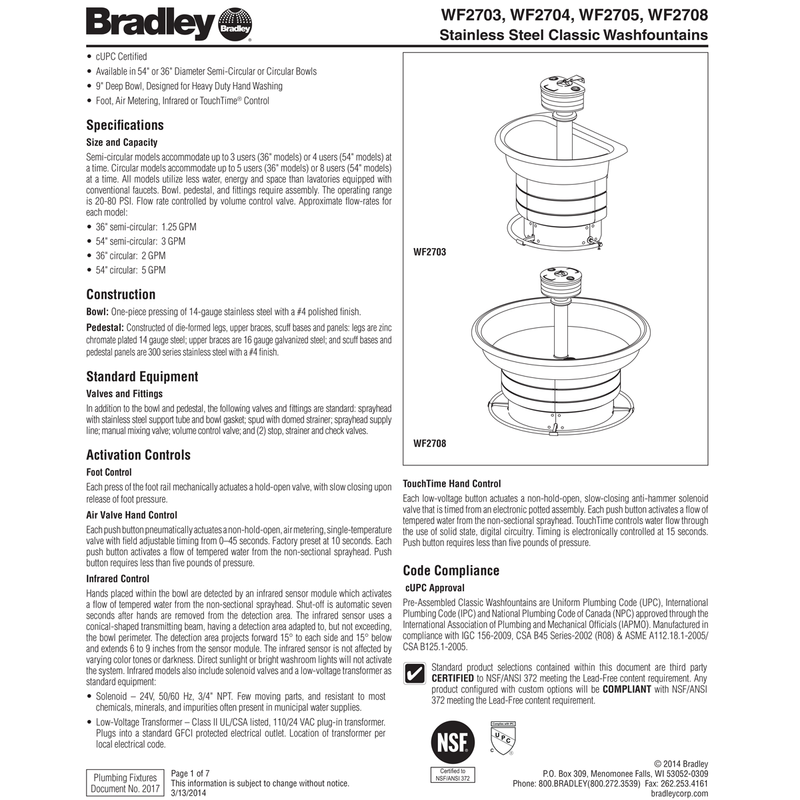 Bradley 36" Circular Stainless Steel Washfountain, Foot Control, A Drain - WF2705F-A-MMV-LSD