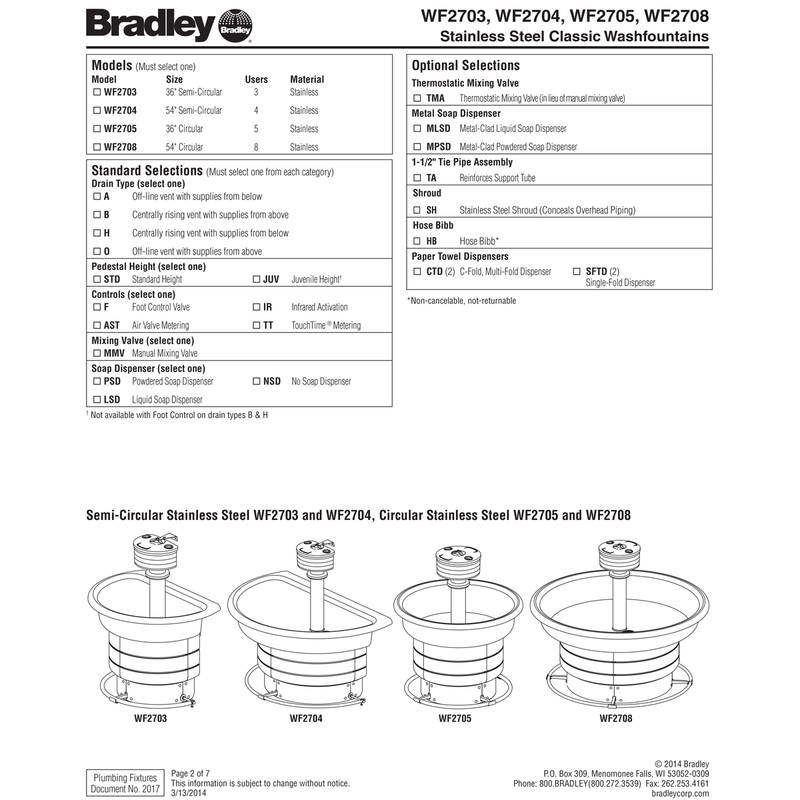 Bradley 36" Circular Stainless Steel Washfountain, Foot Control, A Drain - WF2705F-A-MMV-LSD
