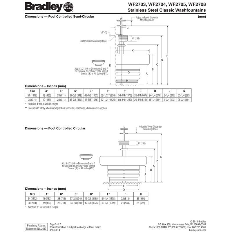 Bradley 54" Circular Stainless Steel Washfountain, Foot Control, B Drain - WF2708F-B-MMV-LSD