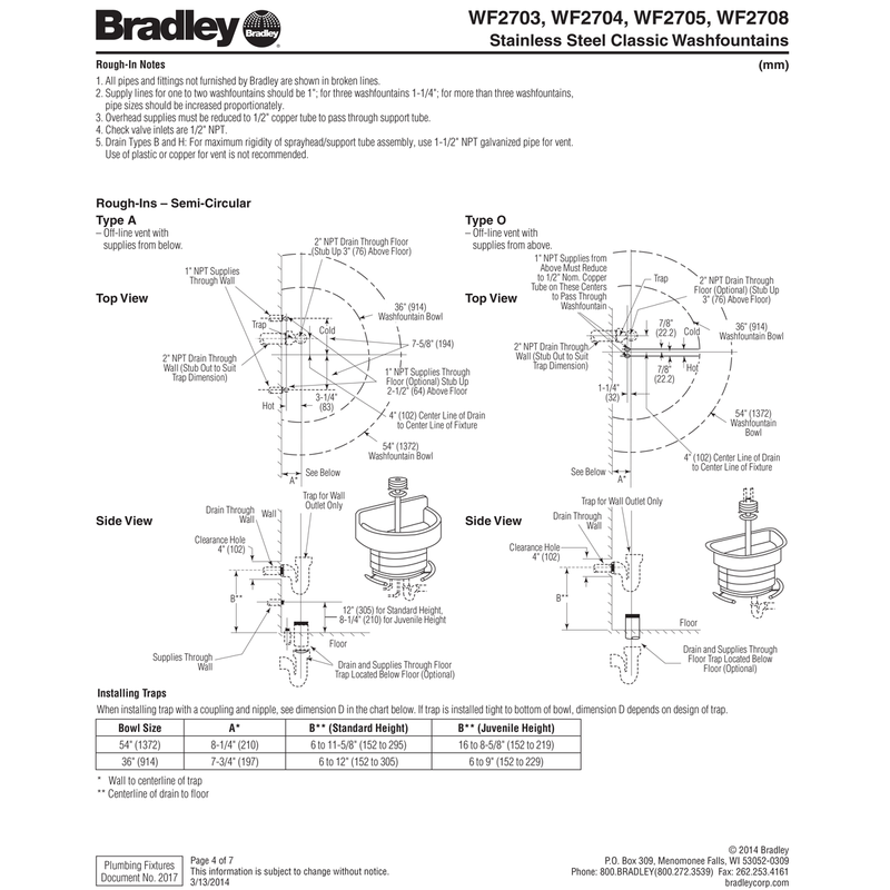 Bradley 36" Circular Stainless Steel Washfountain, Foot Control, B Drain - WF2705F-B-MMV-LSD