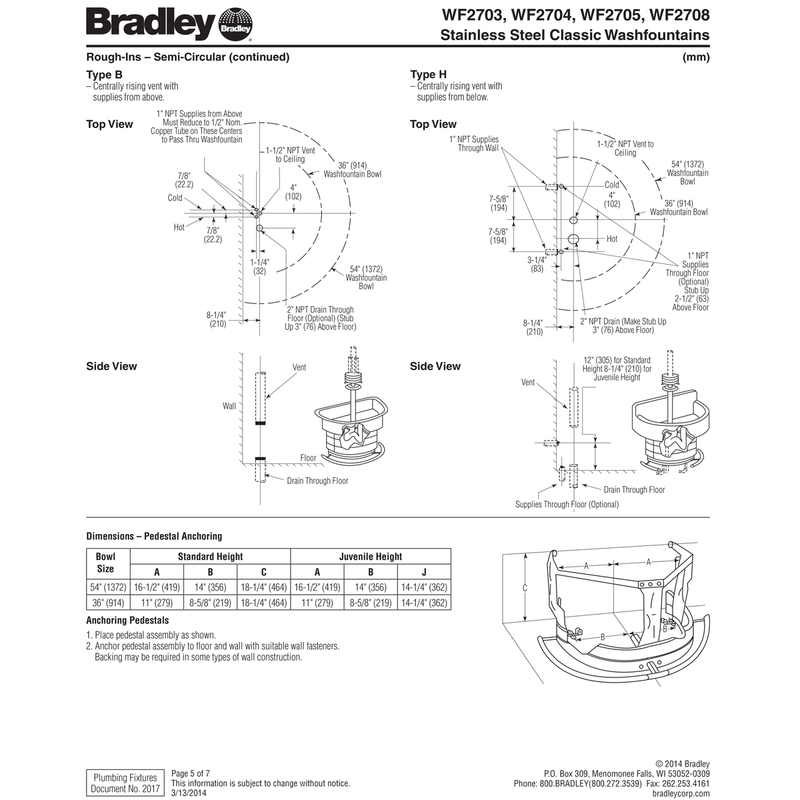 Bradley 54" Circular Stainless Steel Washfountain, Foot Control, B Drain - WF2708F-B-MMV-LSD