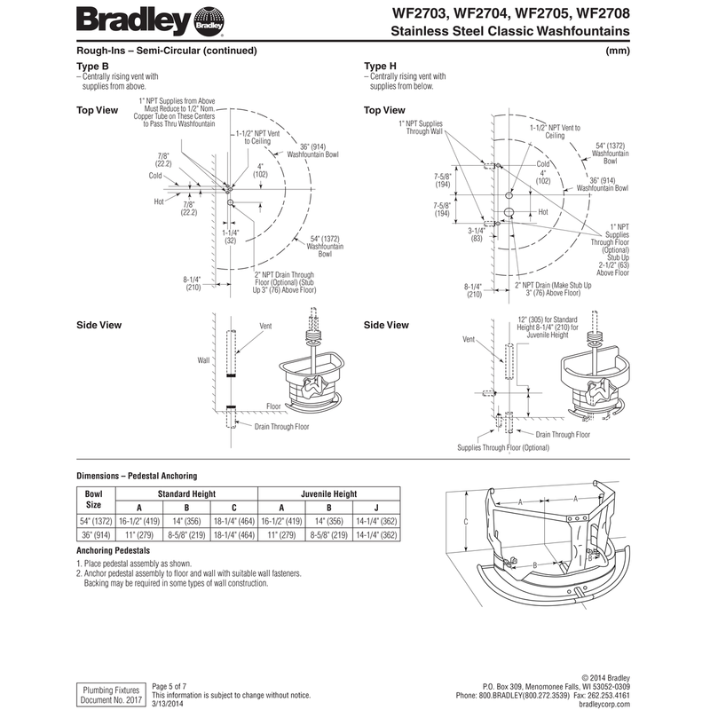 Bradley 36" Semi-Circular Stainless Steel Washfountain, Foot Control, B Drain - WF2703F-B-MMV-LSD