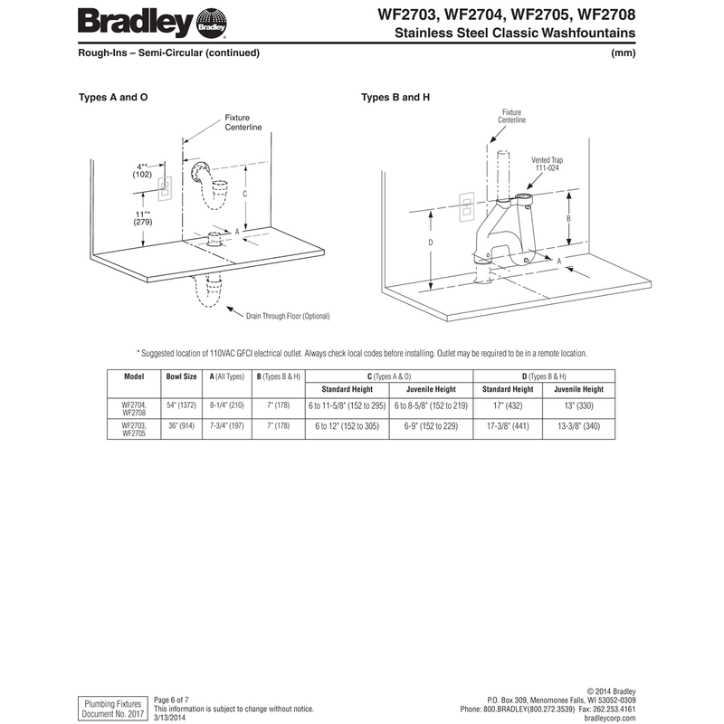 Bradley 54" Semi-Circular Stainless Steel Washfountain, Foot Control, A Drain - WF2704F-A-MMV-LSD